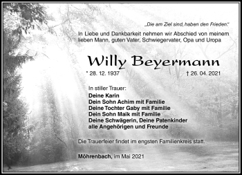 Traueranzeige von Willy Beyermann von Südthüringer Presse