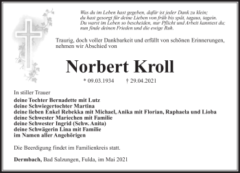 Traueranzeige von Norbert Kroll von Südthüringer Presse
