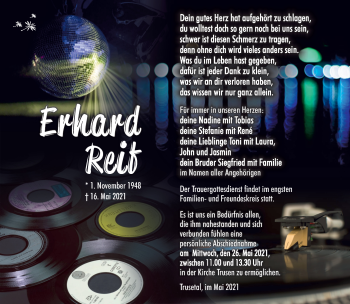 Traueranzeige von Erhard Reif von Südthüringer Presse