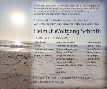 Traueranzeige von Helmut Wolfgang Schroth von Südthüringer Presse