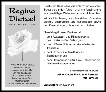 Traueranzeige von Regina Dietzel von Südthüringer Presse