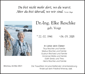 Traueranzeige von Elke Reschke von Südthüringer Presse