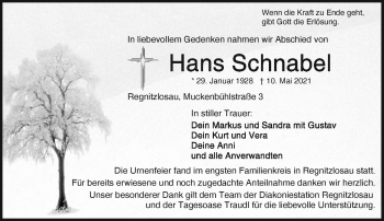 Traueranzeige von Hans Schnabel von Frankenpost