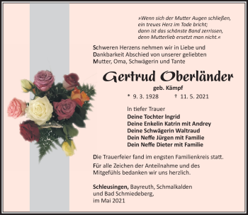 Traueranzeige von Gertrud Pberländer von Südthüringer Presse