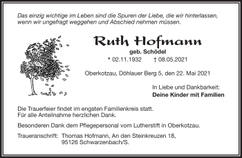 Traueranzeige von Ruth Hofmann von Frankenpost