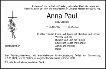 Traueranzeige von Anna Paul von Neue Presse Coburg