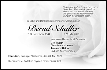 Traueranzeige von Bernd Schaller von Neue Presse Coburg