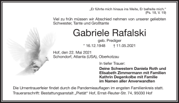 Traueranzeige von Gabriele Rafalski von Frankenpost