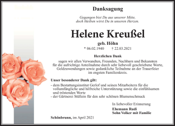 Traueranzeige von Helene Kreußel von Südthüringer Presse