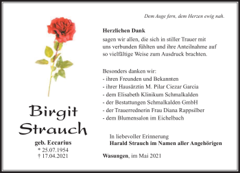 Traueranzeige von Birgit Strauch von Südthüringer Presse