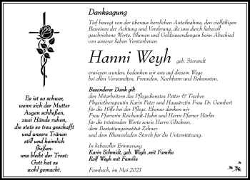Traueranzeige von Hanni Weyh von Südthüringer Presse