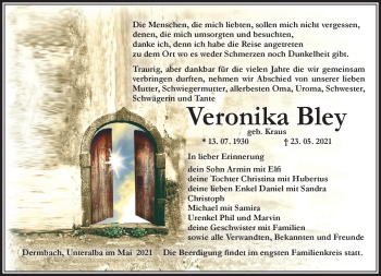 Traueranzeige von Veronika Bley von Südthüringer Presse