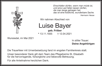 Traueranzeige von Luise Bayer von Frankenpost