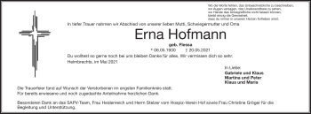 Traueranzeige von Erna Hofmann von Frankenpost