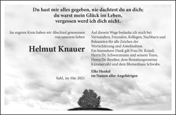 Traueranzeige von Helmut Knauer von Südthüringer Presse