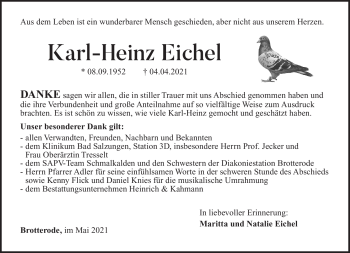 Traueranzeige von Karl-Heinz Eichel von Südthüringer Presse