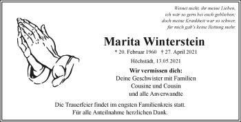Traueranzeige von Marita Winterstein von Frankenpost
