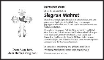 Traueranzeige von Siegrun Mahret von Südthüringer Presse