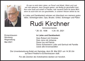 Traueranzeige von Rudi Kirchner von Neue Presse Coburg