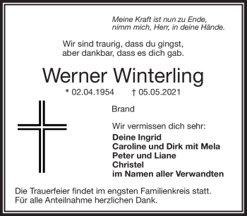 Traueranzeige von Werner Winterling von Frankenpost