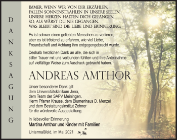 Traueranzeige von Andreas Amthor von Südthüringer Presse