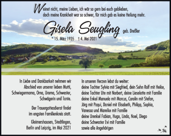 Traueranzeige von Gisela Seugling von Südthüringer Presse
