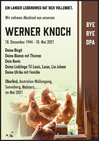 Traueranzeige von Werner Knoch von Südthüringer Presse