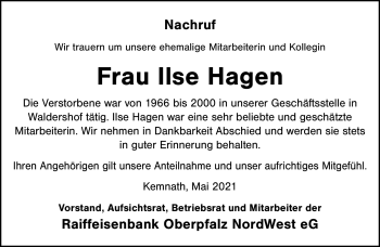 Traueranzeige von Ilse Hagen von Frankenpost