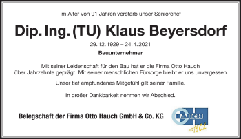 Traueranzeige von Klaus Beyersdorf von Neue Presse Coburg