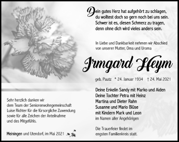 Traueranzeige von Irmgard Heym von Südthüringer Presse
