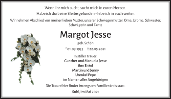 Traueranzeige von Margot Jesse von Südthüringer Presse