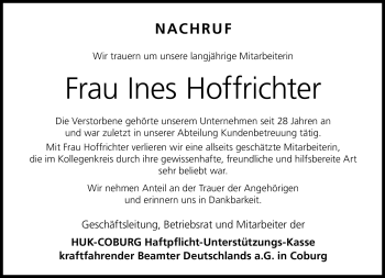 Traueranzeige von Ines Hoffrichter von Neue Presse Coburg