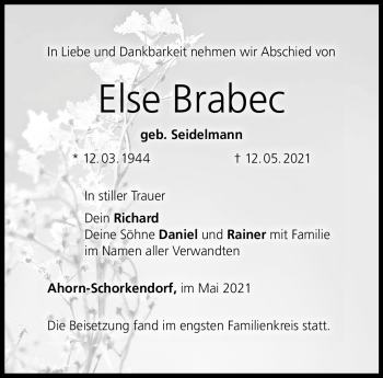 Traueranzeige von Else Brabec von Neue Presse Coburg