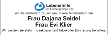 Traueranzeige von Dajana Seidel von Frankenpost