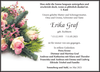 Traueranzeige von Erika Graf von Südthüringer Presse