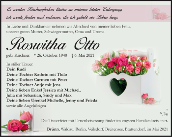 Traueranzeige von Roswitha Otto von Südthüringer Presse