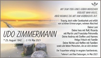 Traueranzeige von Udo Zimmermann von Südthüringer Presse