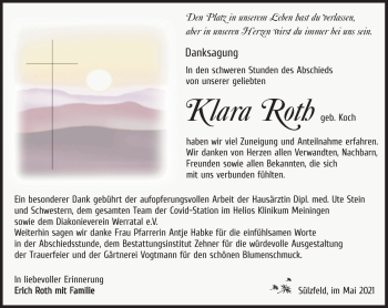 Traueranzeige von Klara Roth von Südthüringer Presse