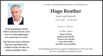 Traueranzeige von Hugo Reuther von Frankenpost