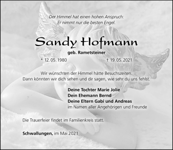 Traueranzeige von Sandy Hofmann von Südthüringer Presse