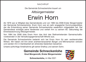 Traueranzeige von Erwin Horn von Neue Presse Coburg