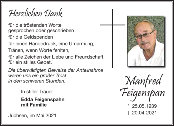 Traueranzeige von Manfred Feigenspan von Südthüringer Presse