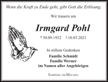 Traueranzeige von Irmgard Pohl von Südthüringer Presse