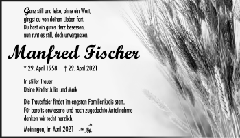 Traueranzeige von Manfred Fischer von Südthüringer Presse