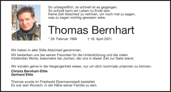 Traueranzeige von Thomas Bernhart von Neue Presse Coburg