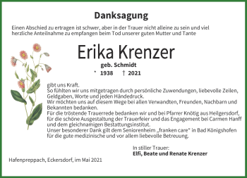 Traueranzeige von Erika Krenzer von Neue Presse Coburg