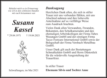 Traueranzeige von Susann Kassel von Südthüringer Presse