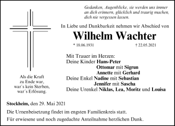 Traueranzeige von Wilhelm Wachter von Neue Presse Coburg