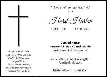 Traueranzeige von Horst Hartan von Neue Presse Coburg