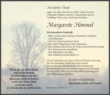 Traueranzeige von Margarete Himmel von Südthüringer Presse